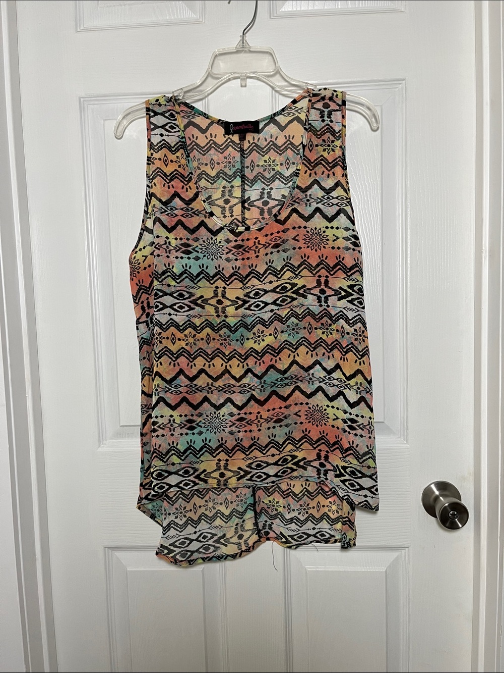 Annabelle Multicolor Tribal-Print High Low Sleeveless Tank